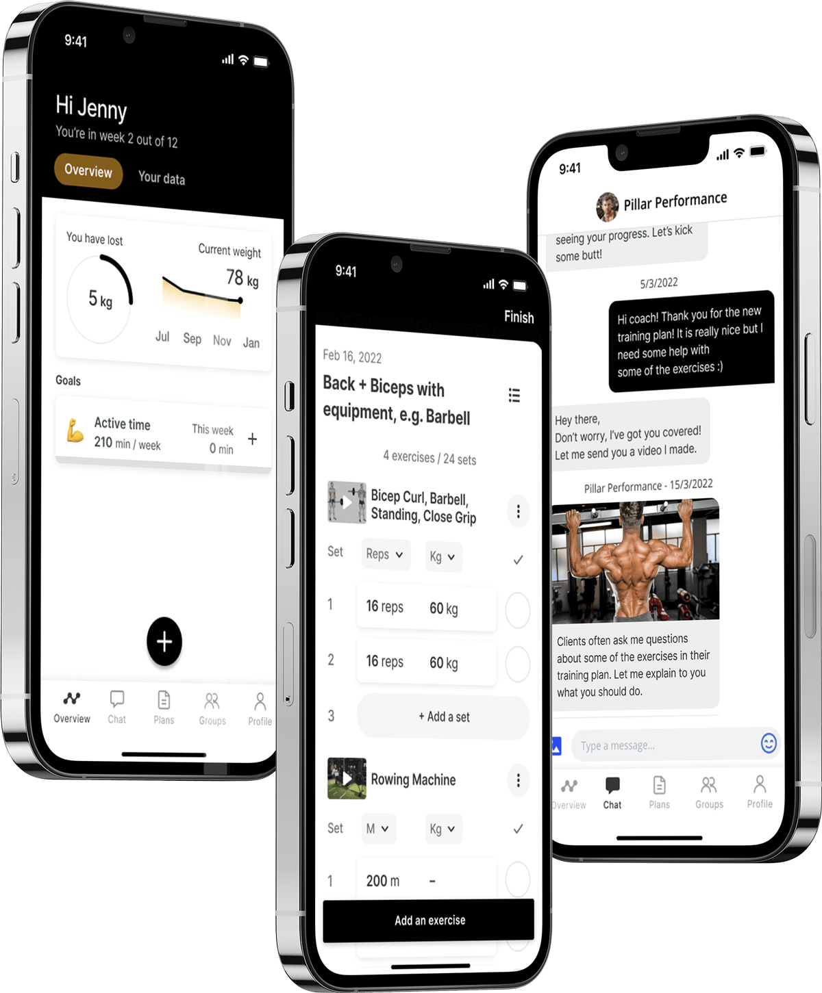 A mockup of the coaching app showcasing the features.